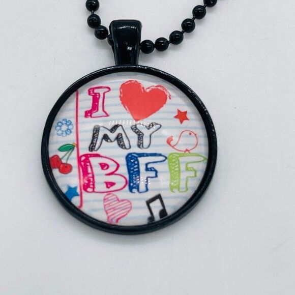 I Love My BFF Necklace with Dog Tag Motif and Chain Black 12" Chain - Picture 1 of 6
